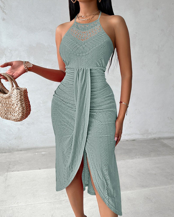 Women Spring and Summer Halter Neck Sleeveless Irregular Skirt Dress 6