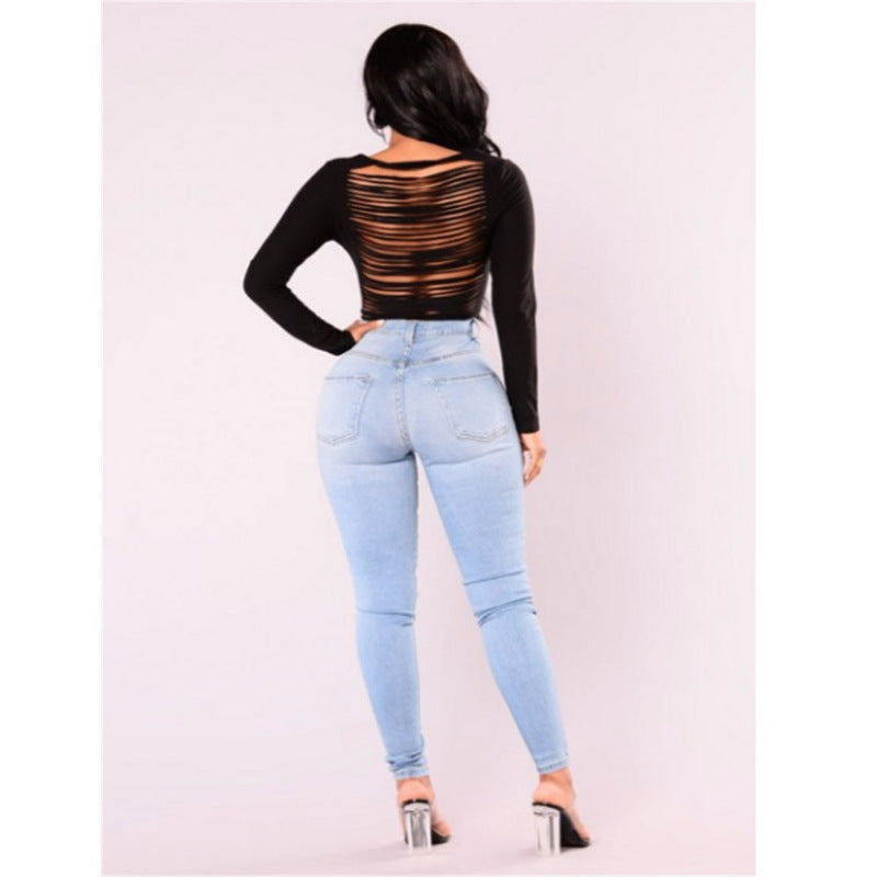 Autumn Slim Tight Pencil Denim Pants Blue Plus Size Women's Jeans 4