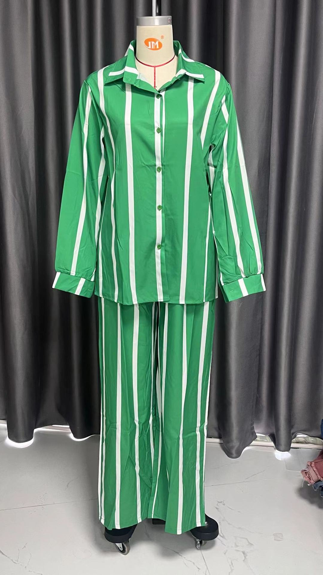 Women Casual Striped Long Sleeve Top and Pant Two Piece Set 12