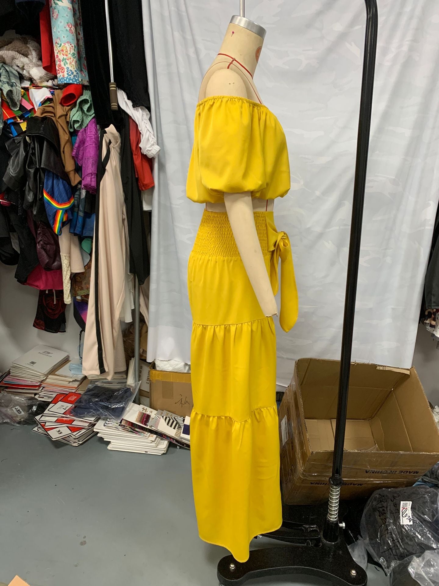 Women Short Sleeve Top Lace-Up Pleated Wide Leg Pants Two Piece Set 5