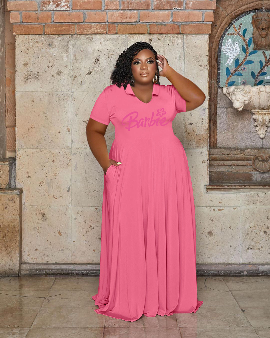 Casual Fashion Turndown Collar Solid Color Women's Plus Size Dress 7