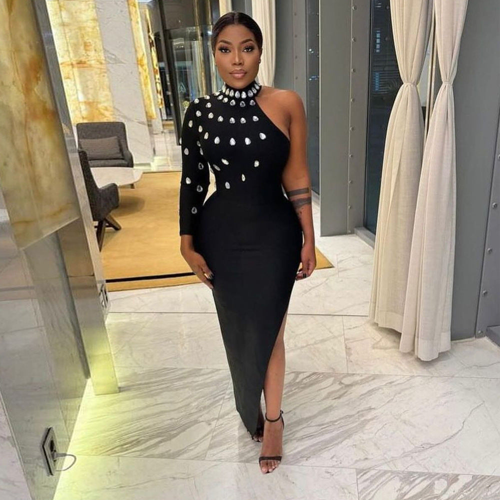 Women Round Neck Beaded Slit Solid Dress 4