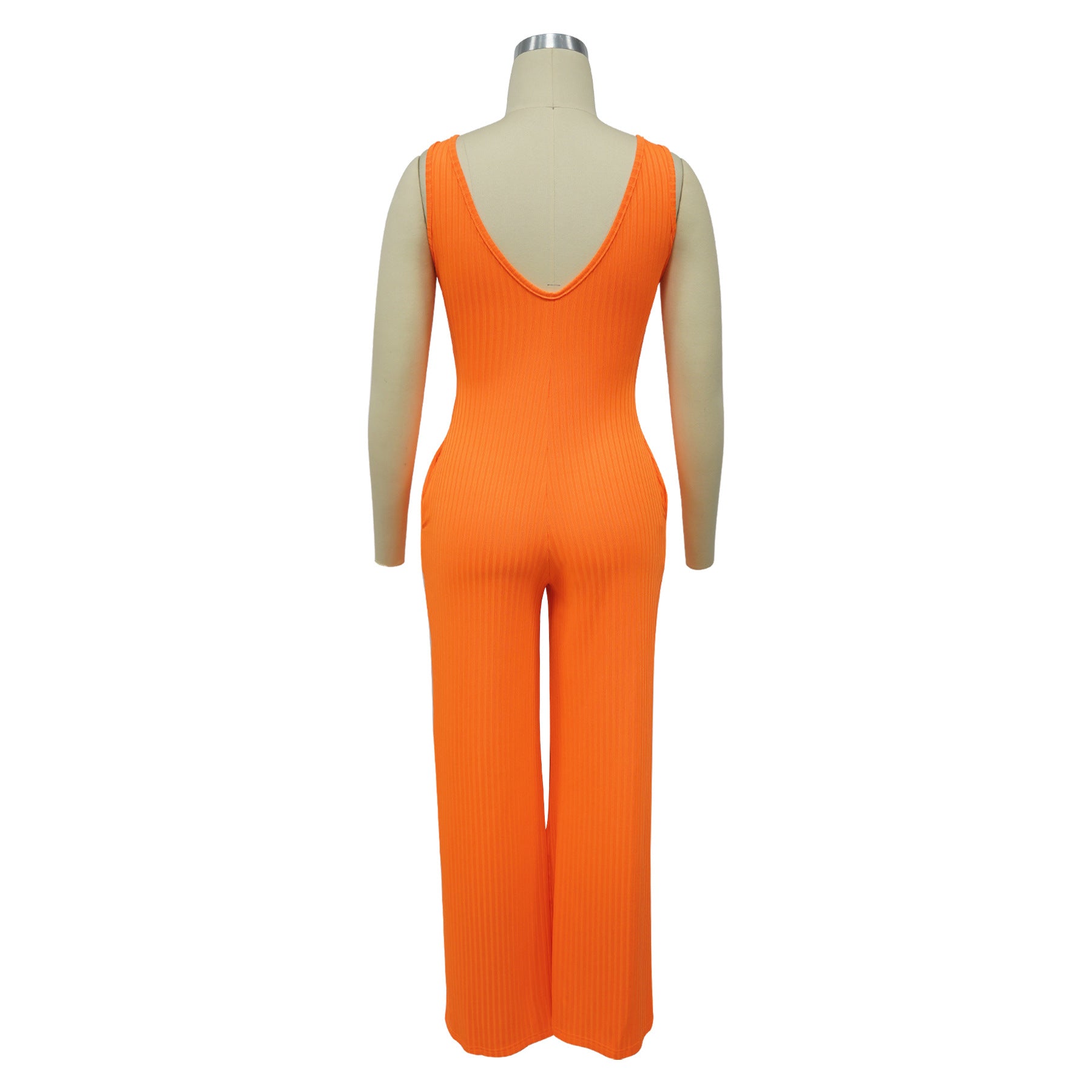 Women’s Fashion Ribbed High-Stretch Cape Top Sleeveless Jumpsuit Set 25