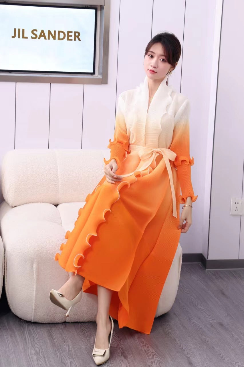 Ruffle Plus Size Fashion Elegant Chic Loose Ombre Long Dress 4