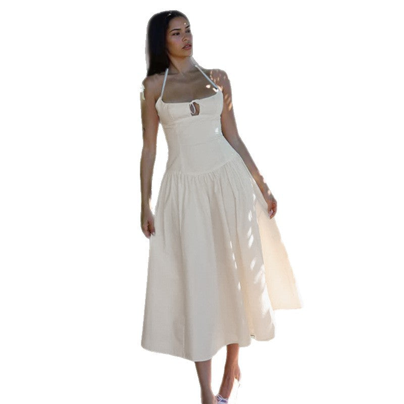 Women French Hollow Halter Neck Dress 6