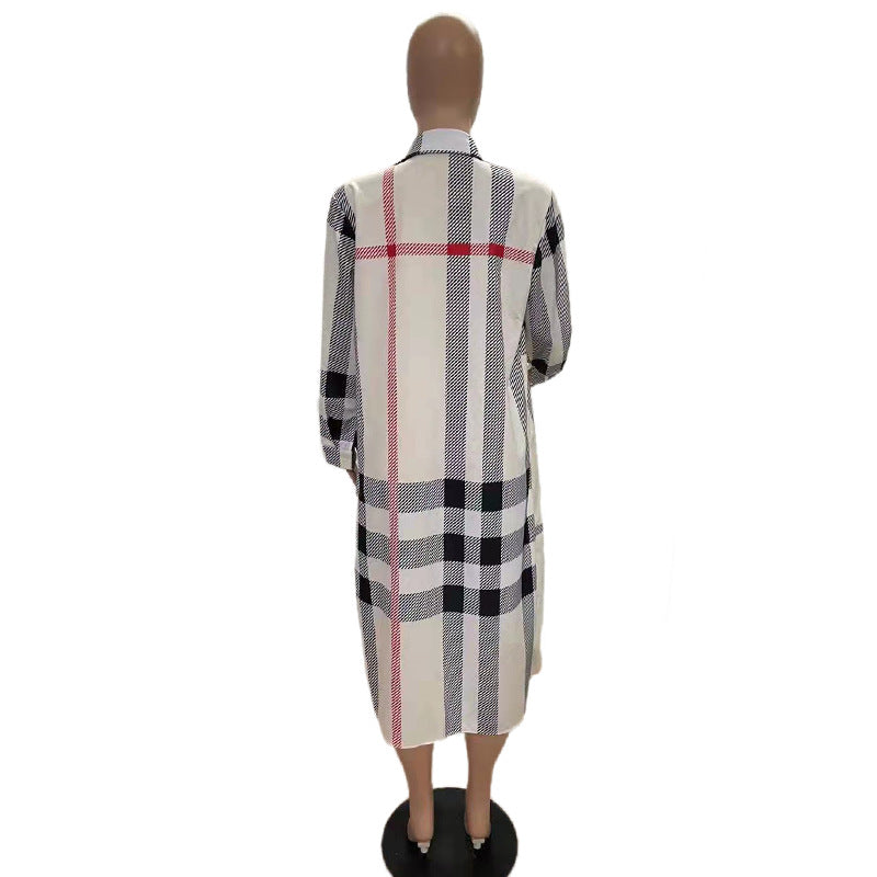 Long Sleeve Color Striped Print Shirt Dress 4