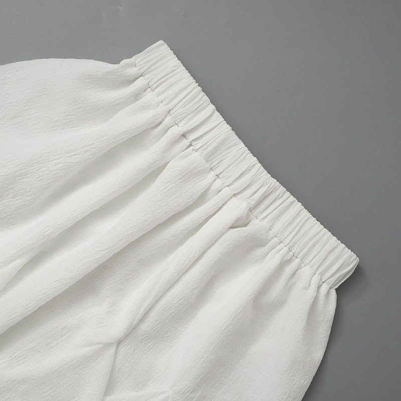 Women's Summer Solid Color Holidays Style Chiffon Strapless Ruffled Two Piece Short Skirt Set 16