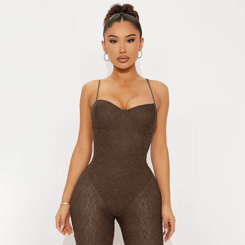 Women Sexy Lace Strapless Suspender Backless Mesh Jumpsuit 10