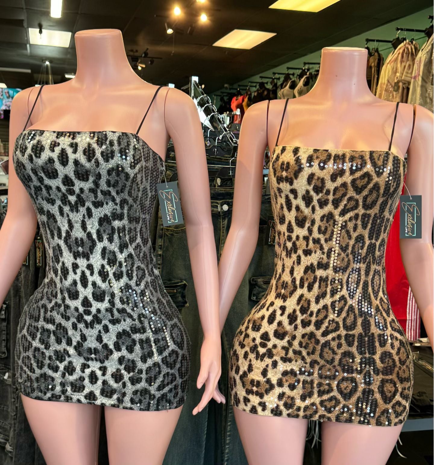 Women's Leopard Print Patchwork Sequin Bodycon Dress 7