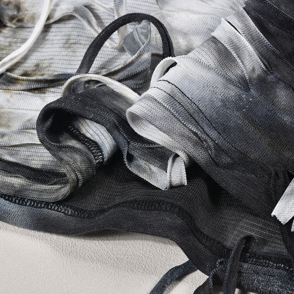 Women Tie Dye Long Sleeve Fringe Sexy Backless Bodycon Dress 14