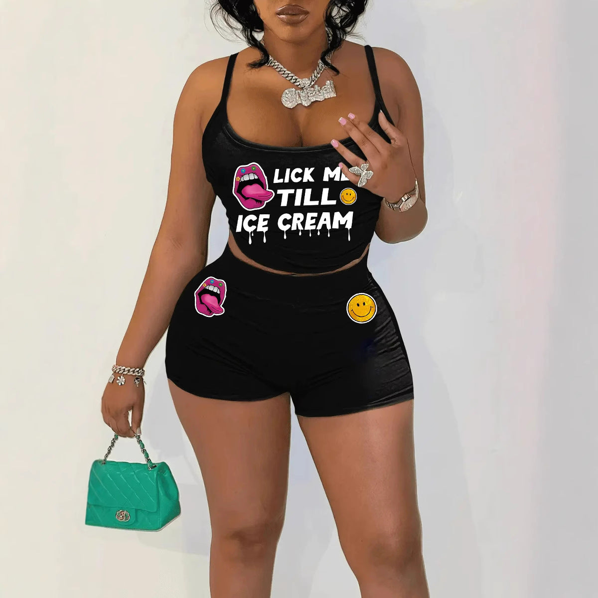 Sexy Women’s Printed Vest Shorts Two Piece Set 15