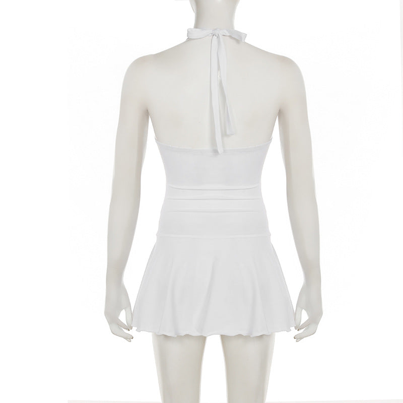 Summer sexy women Holidays metal Patchwork hollow Halter Neck slim short dress 9