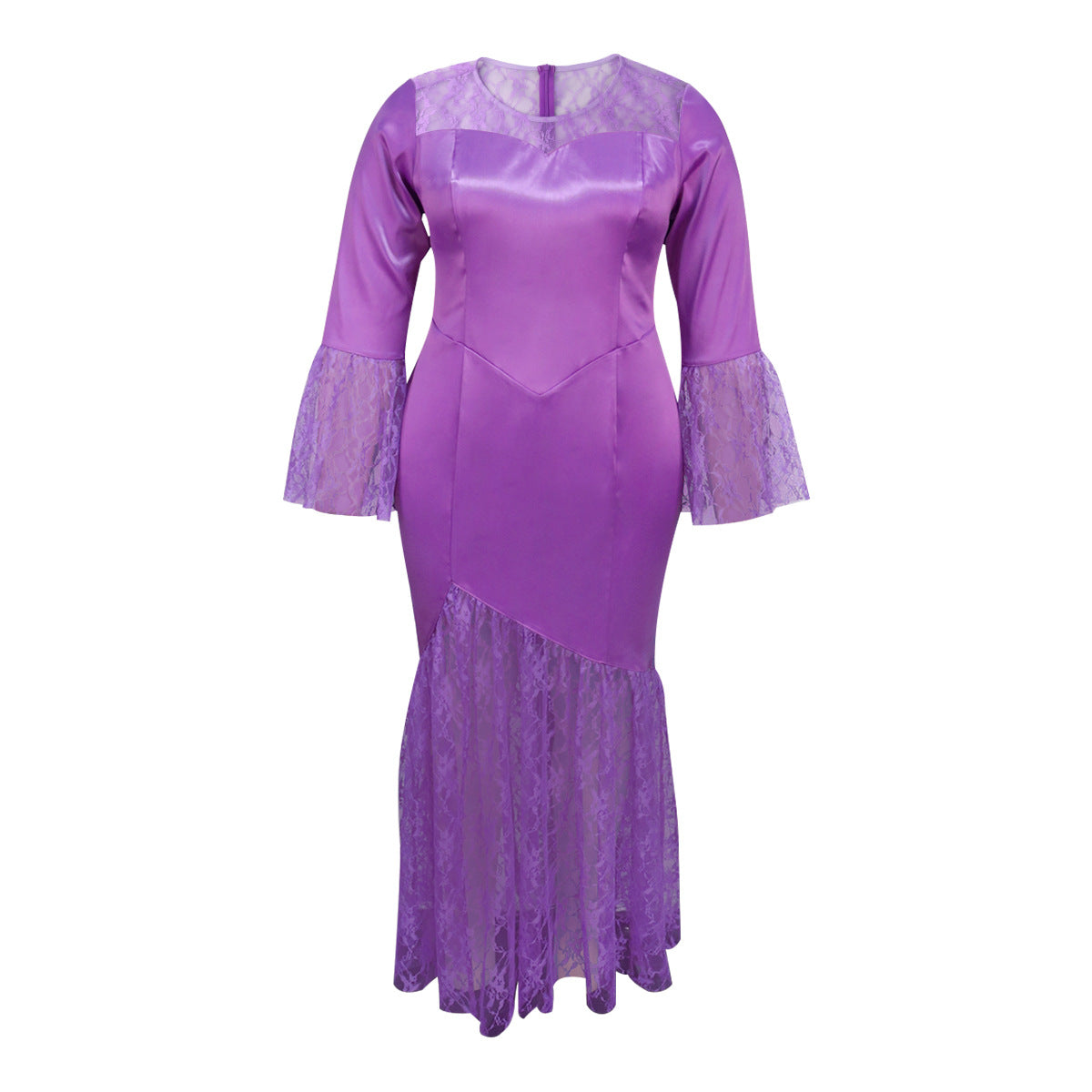 Bell Bottom Sleeve Lace Patchwork Fishtail Formal Party Dress 6