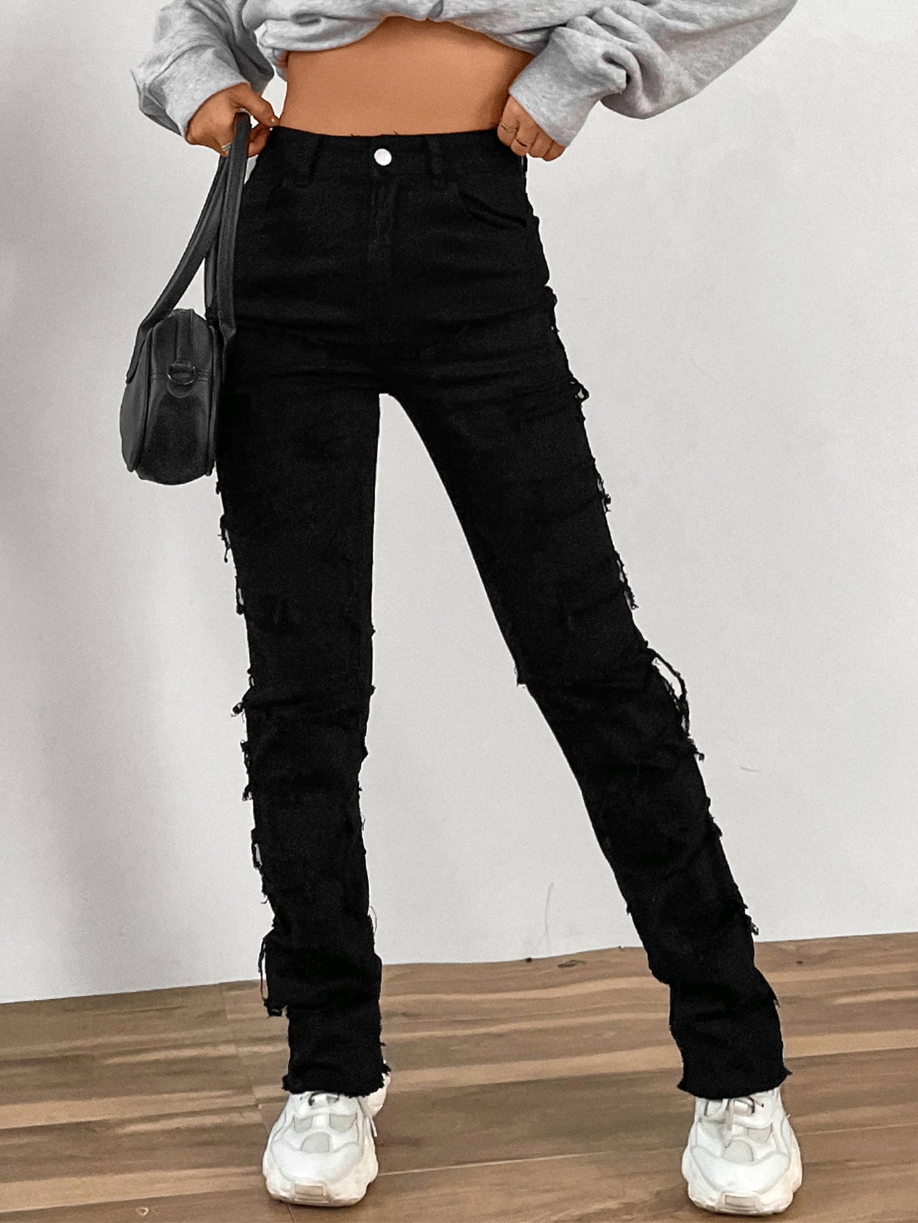 Women's Denim Embroidered Straight Pants Fashionable Patch Jeans