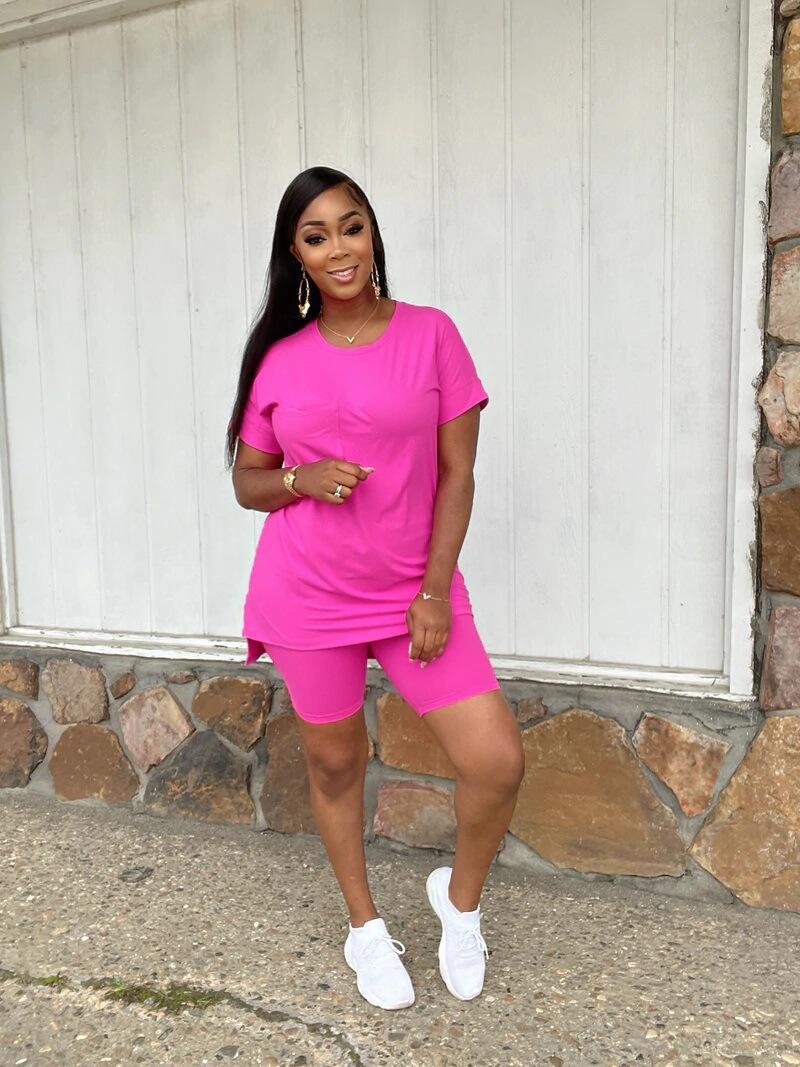 Women's Fashion Casual Spring Summer Pocket Slit Top Shorts Two-Piece Set 7