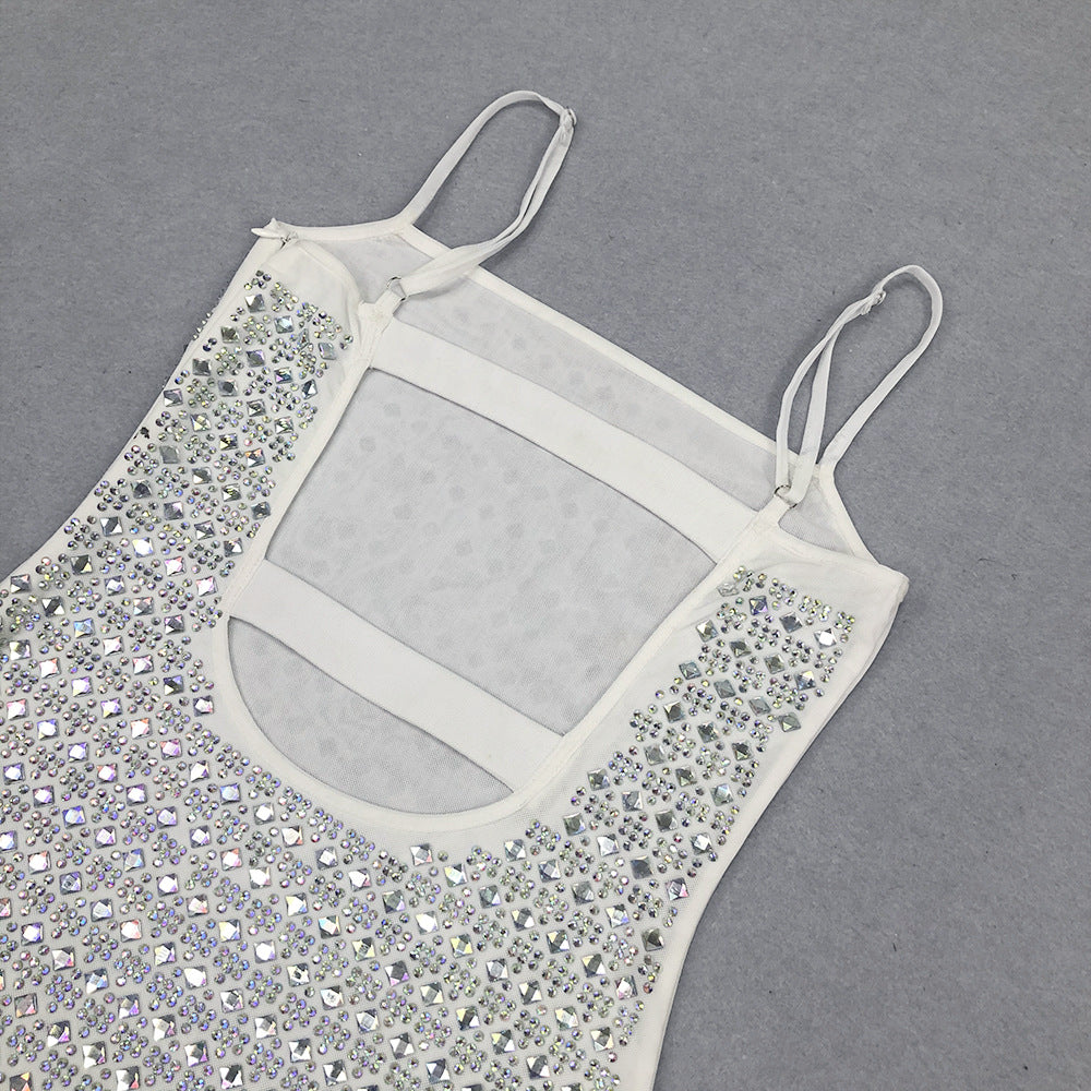 Summer Women Elegant Slit Beaded Strap Maxi Dress 12