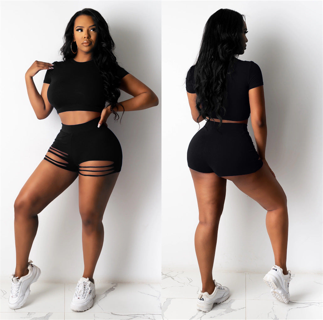 Women's Spring Summer Short Sleeve T-Shirt Shorts Set 5