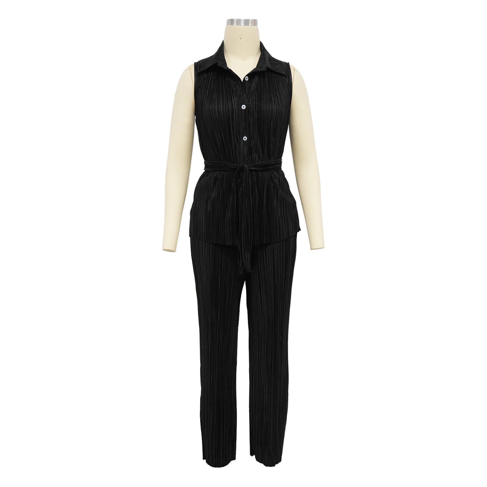 Fashionable Women's Sleeveless Pleated Casual Two Piece Pants Set 12
