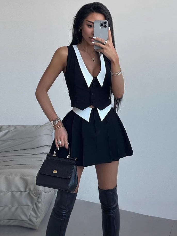 Summer Sexy Women's Sleeveless Button-Up Vest & Mini Skirt Set 5