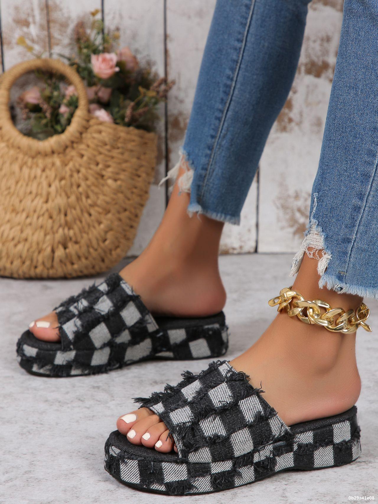 Women Washed Denim Platform Slippers 18
