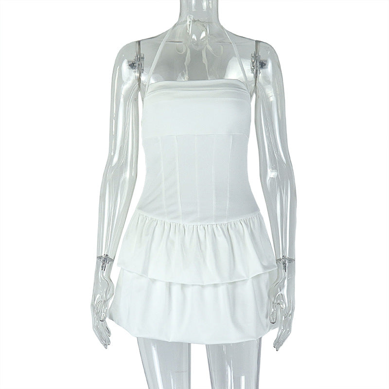 Elegant Sexy Low-Back Halter Neck Pleated A-Line Dress for Women 7