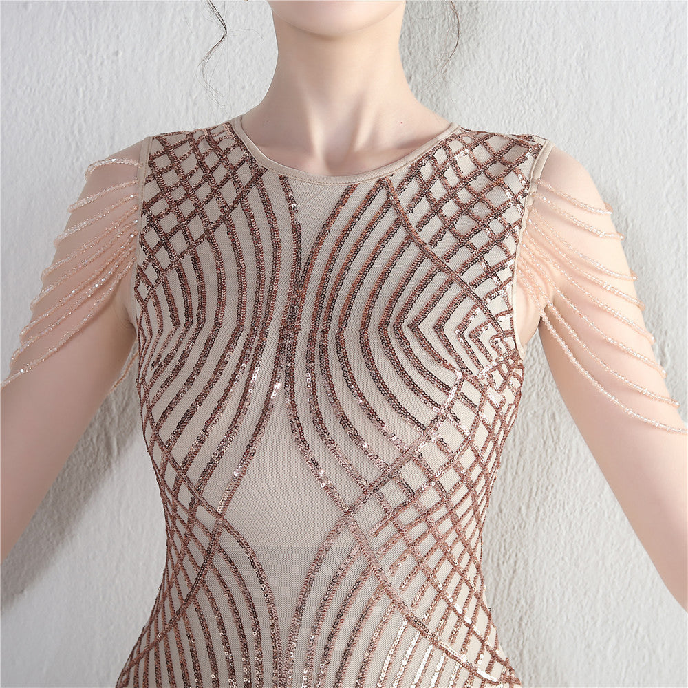 Decorative Crystal Diamond Chain Sequin Embroidery Stripe Positioning Flower Dinner Ceremony Long Evening Dress 23