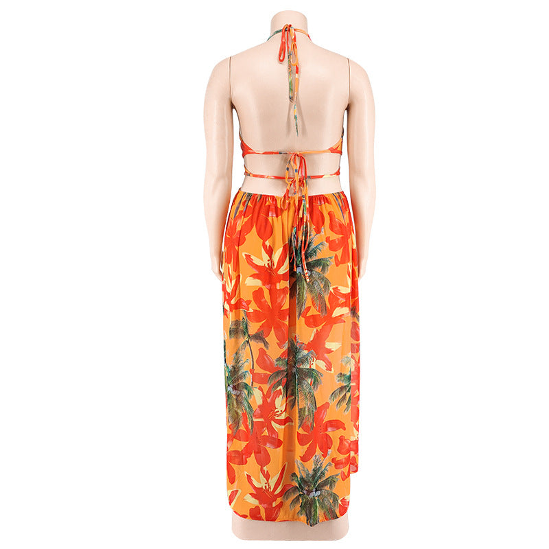 Plus Size Women summer sexy Lace-Up Backless print dress 15