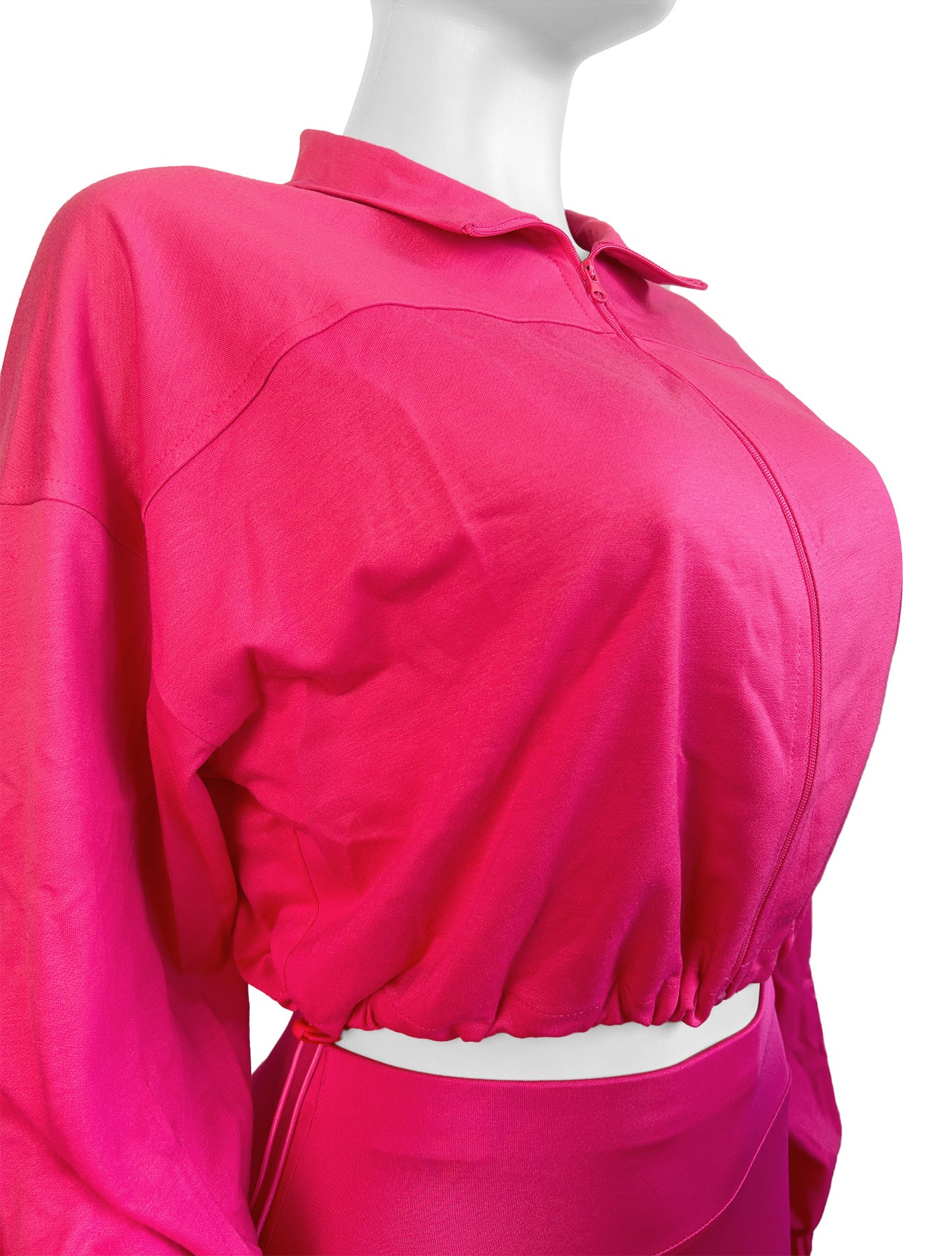 Casual Women's Zipper Elastic Buckle Slim Waist Long Sleeve Sport Two-Piece Pants Set 12