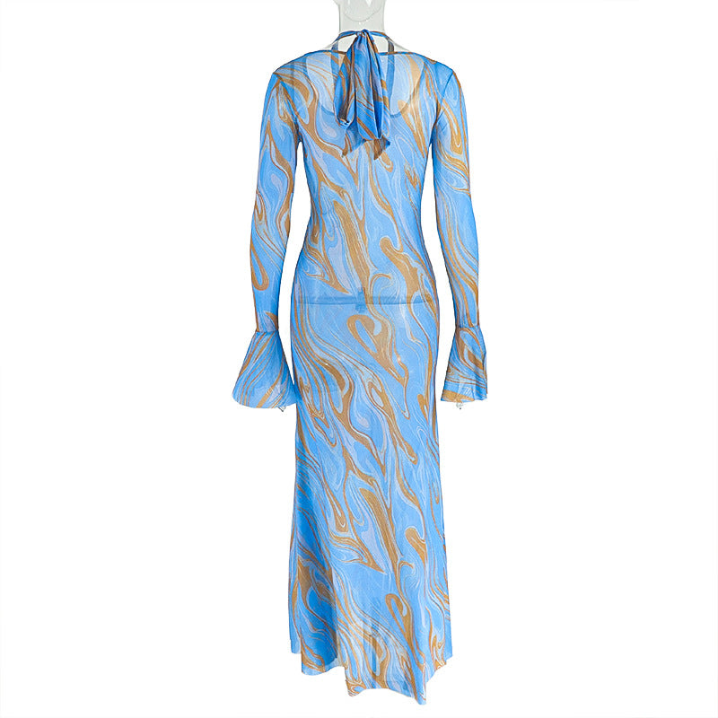 Round Neck Long-Sleeve Tie-Dye Print Dress 6