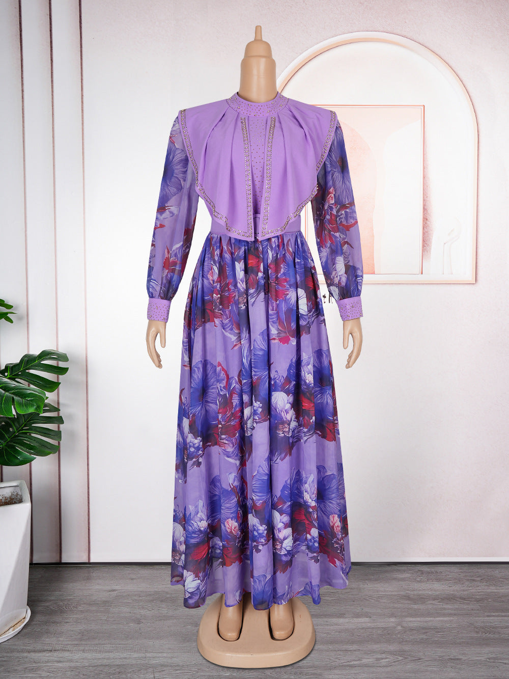 Plus Size Women African Elegant Print Long Sleeve Dress 9