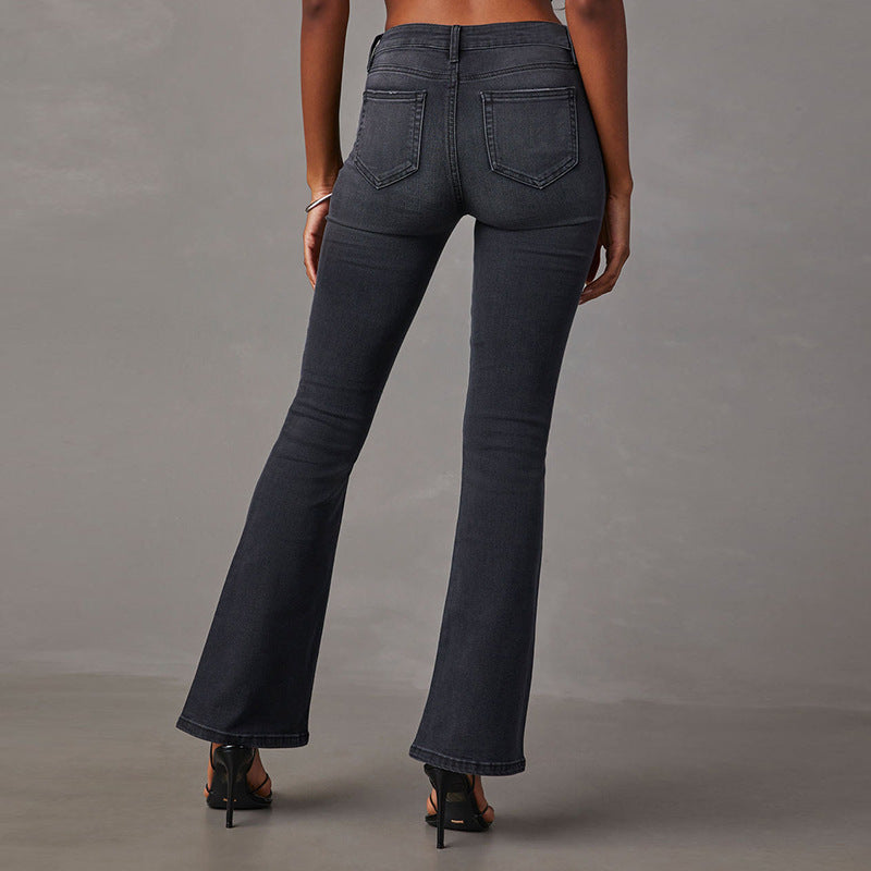 High Waist Slim Fit Stretch Micro Bell Bottom Women's Denim Pants 5