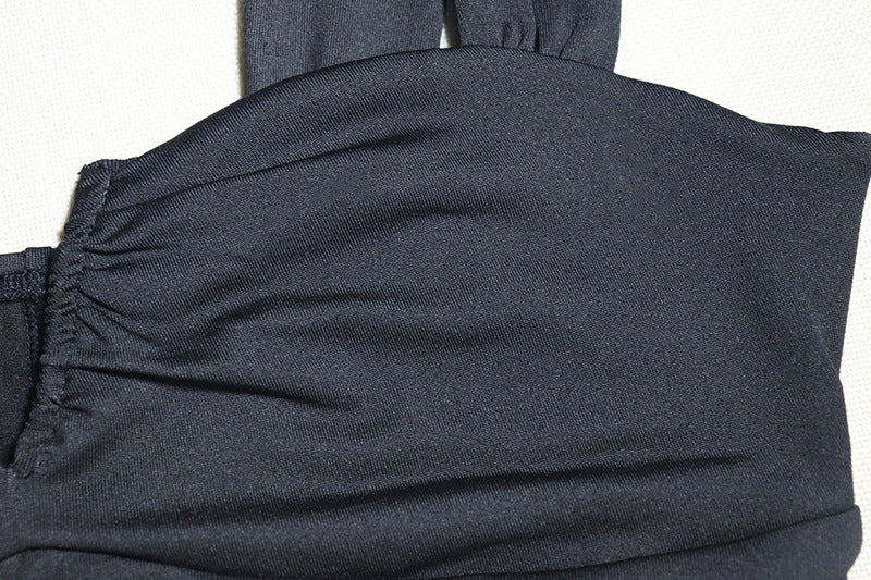 Women Solid Color Strap Sleeveless Low Back Tight Fitting Pleated Fishtail Dress 9