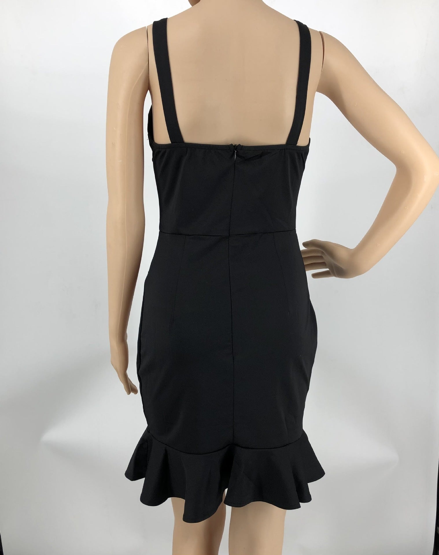 Fashion Solid Color Straps Ruffle Bodycon Dress 11