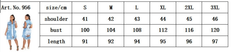 Women Spring Blue Sleeveless Denim Ripped Long Jacket 6