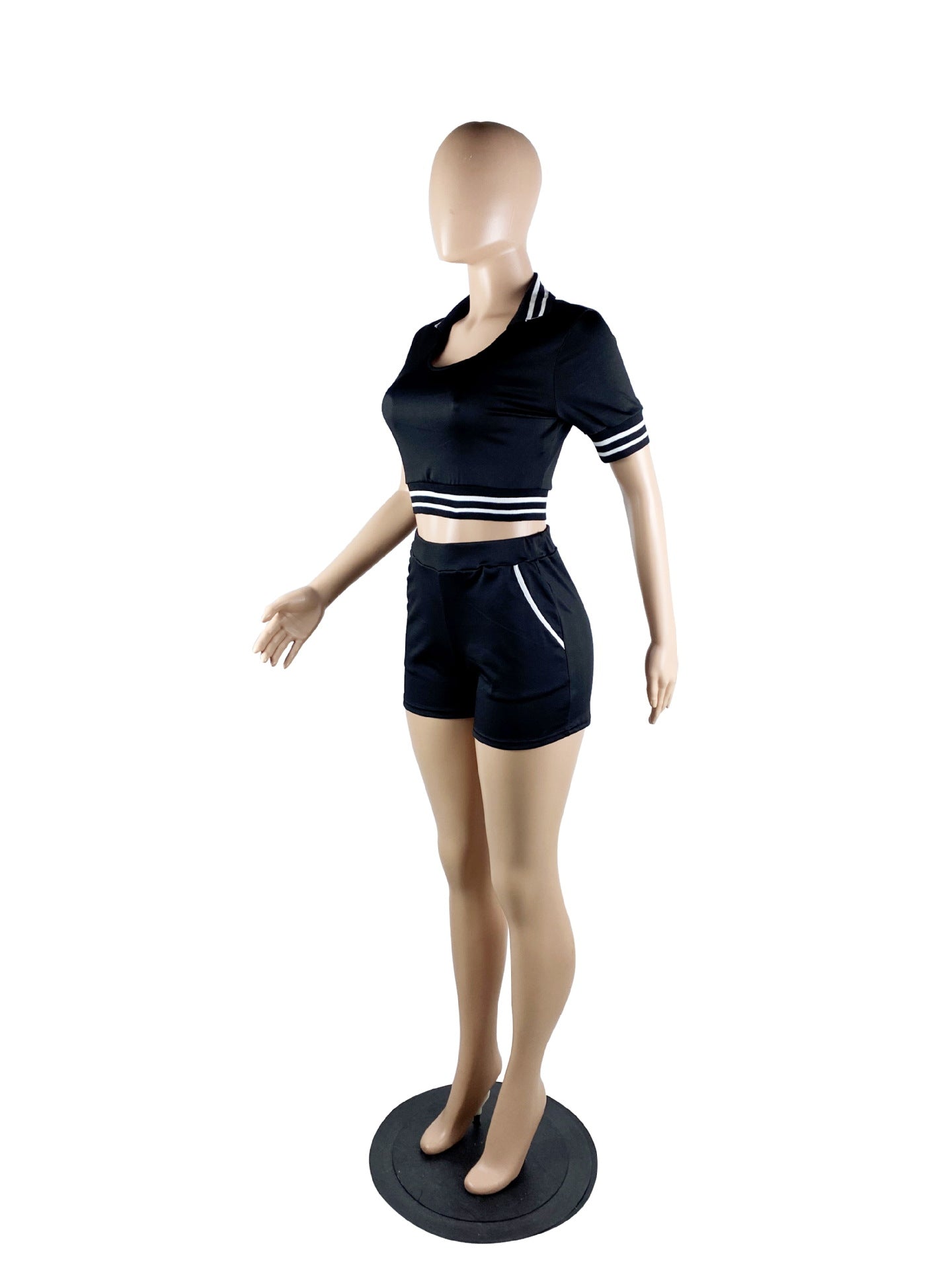 Women Casual Sexy V-Neck Ribbed Sport Two-Piece Set 12