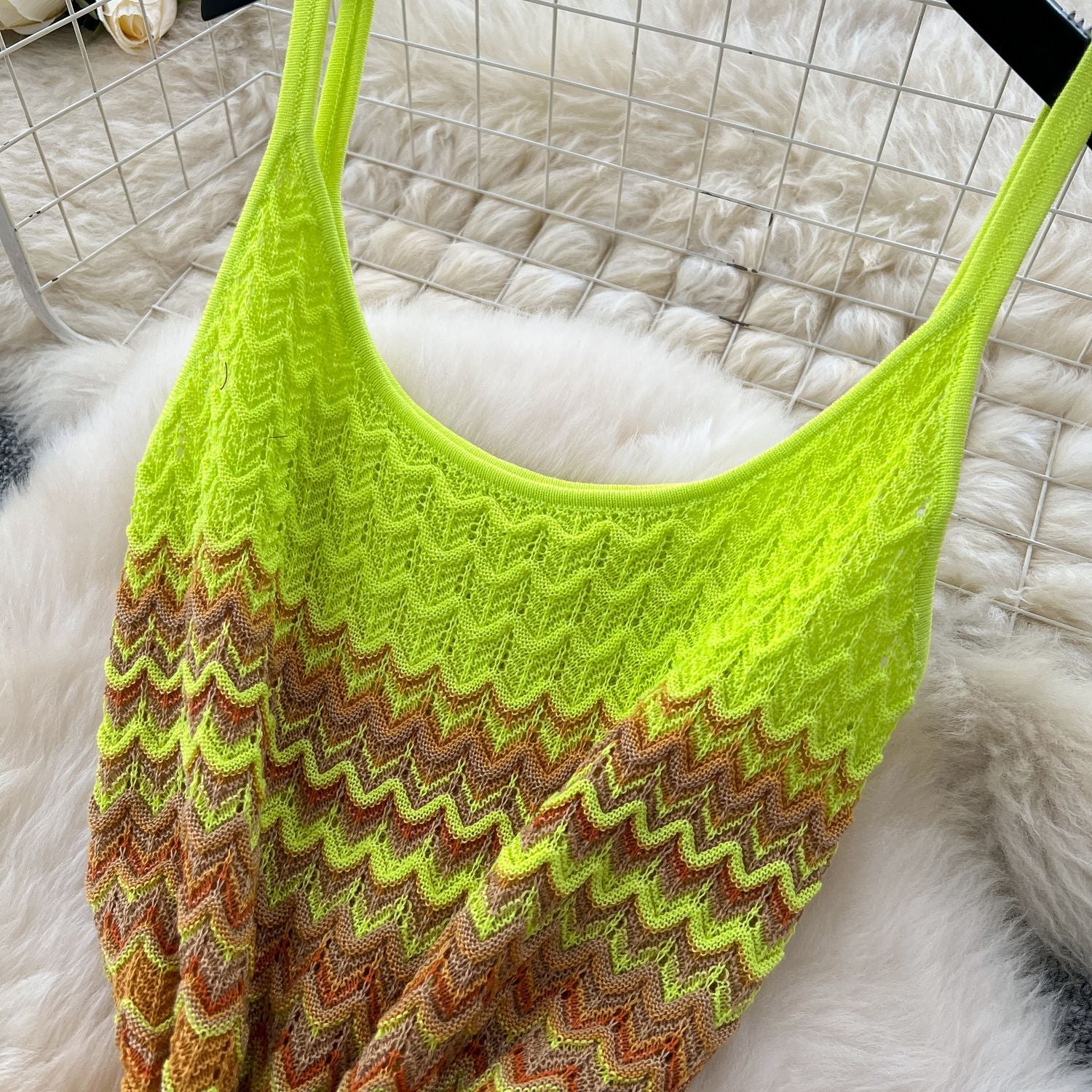 Women's Summer Strap Knitting Gradient Color Slim Bodycon Long Dress 17