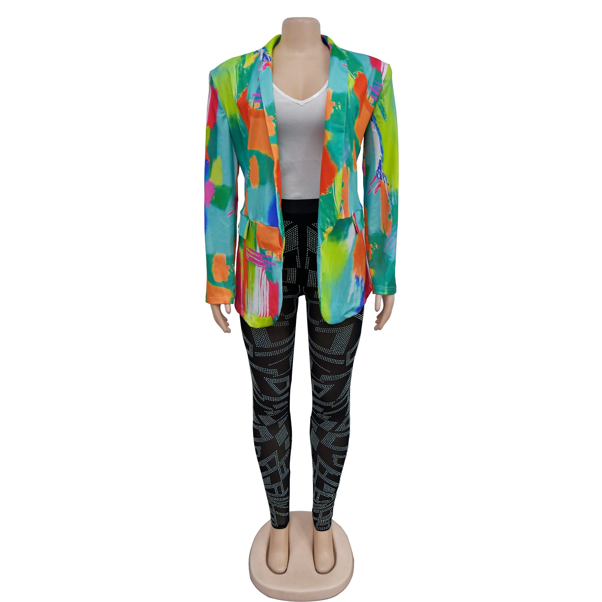 Women's Fashion Printed Long Sleeve Casual Blazer 27