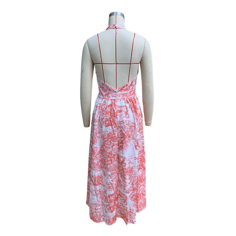 Women's Summer Ladies Fashion Sexy Low Back Printed Midi Dress 14