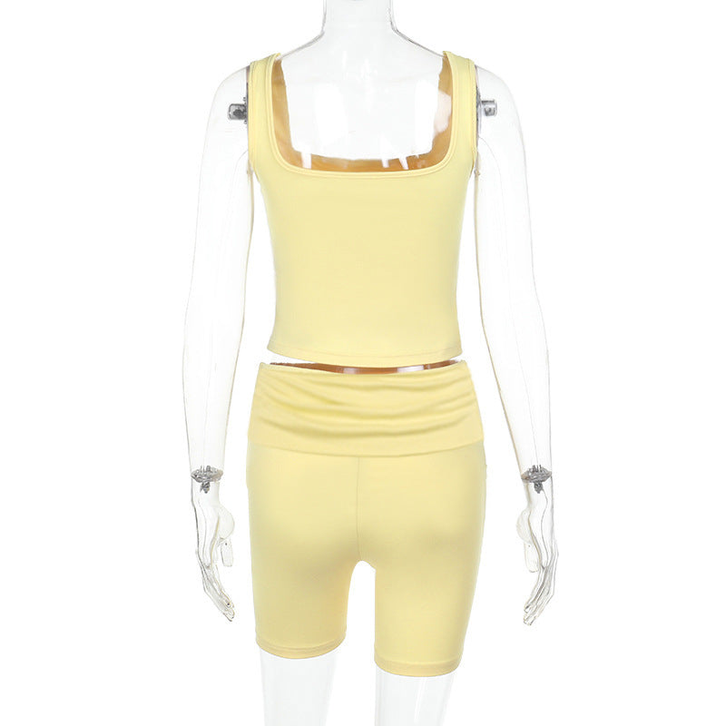 Women's Square Neck Strap Summer Casual Fashion Short Set 7