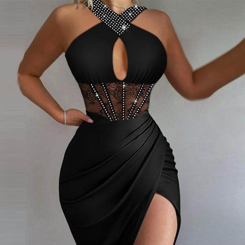 Women'S Straps Solid Satin Tight Fitting Club Dress