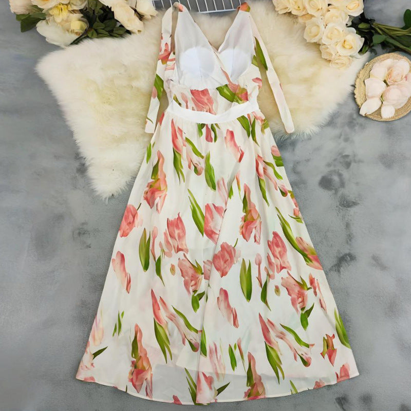 Women Suspender Print Beach Holidays Dress 4