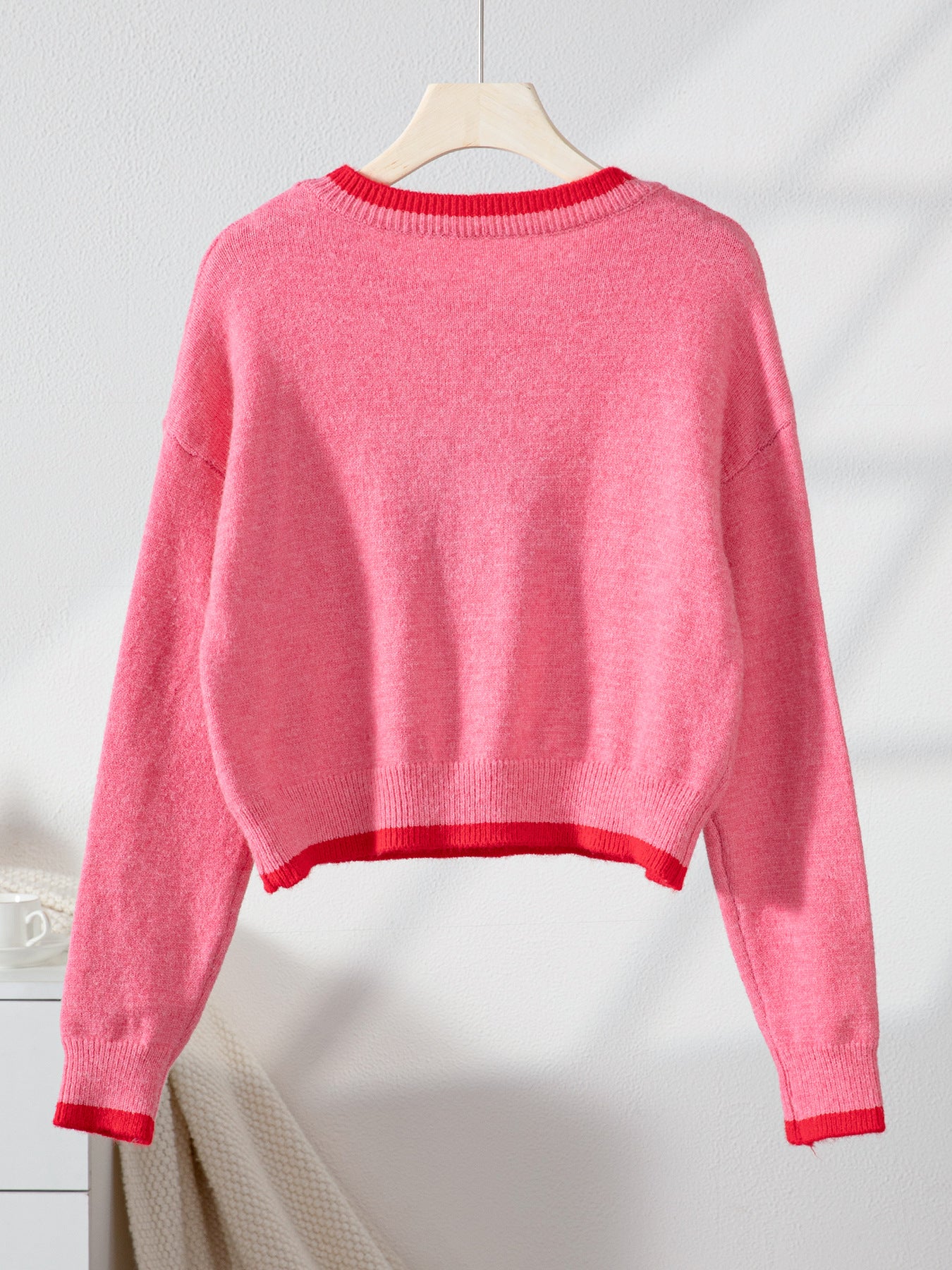Women strawberry jacquard autumn sweater Casual short long-sleeved knitting shirt Top 6