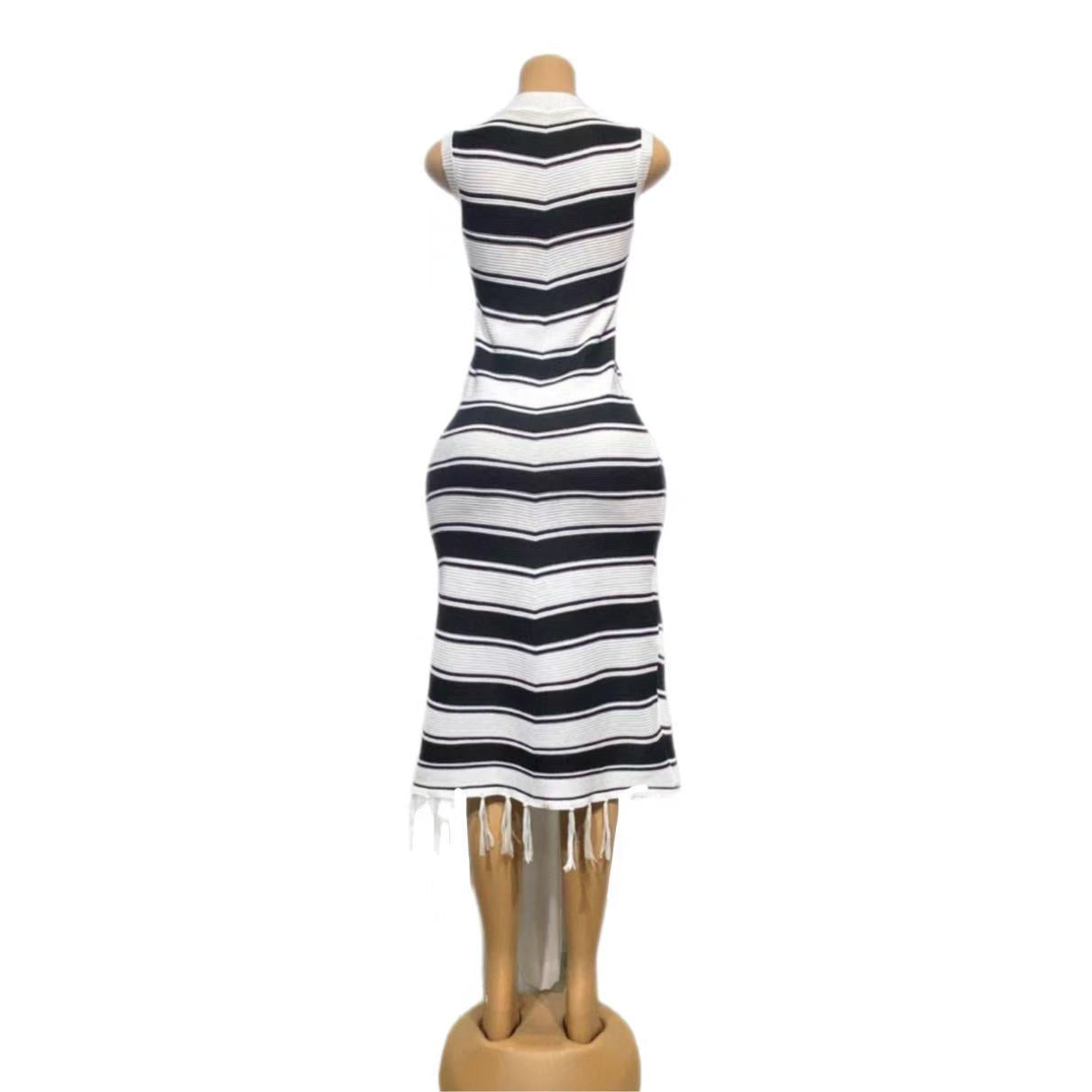 Tight Fitting Striped Tassel Sweater Dress Slim Fit Knit Fashionable Elegant Dress 12