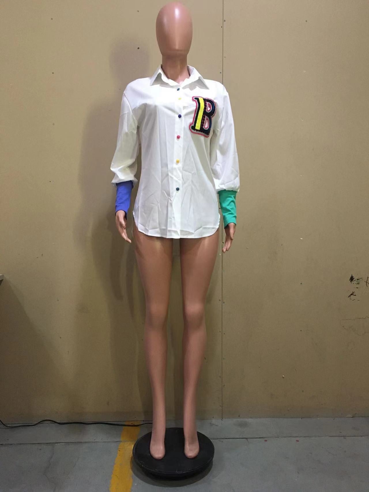 Fall/Winter Style Patchwork Embroidered Appliqued Front Short Back Long Blouse 13