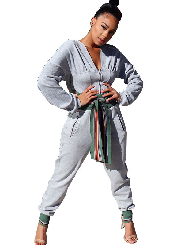 Women Sexy Elastic Waist Loose Hooded Zipper Top 13