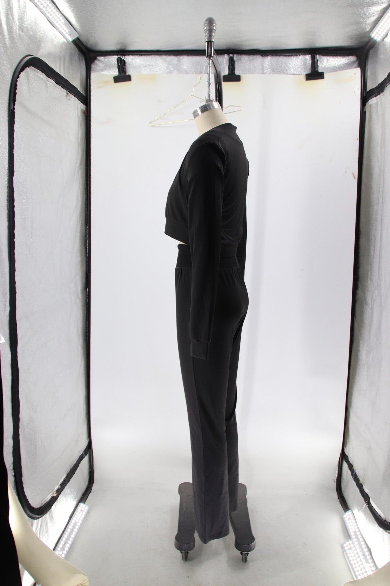 Women's Solid Color Long Sleeve Sexy Open Waist Casual Sports Three-Piece Pants Set 15