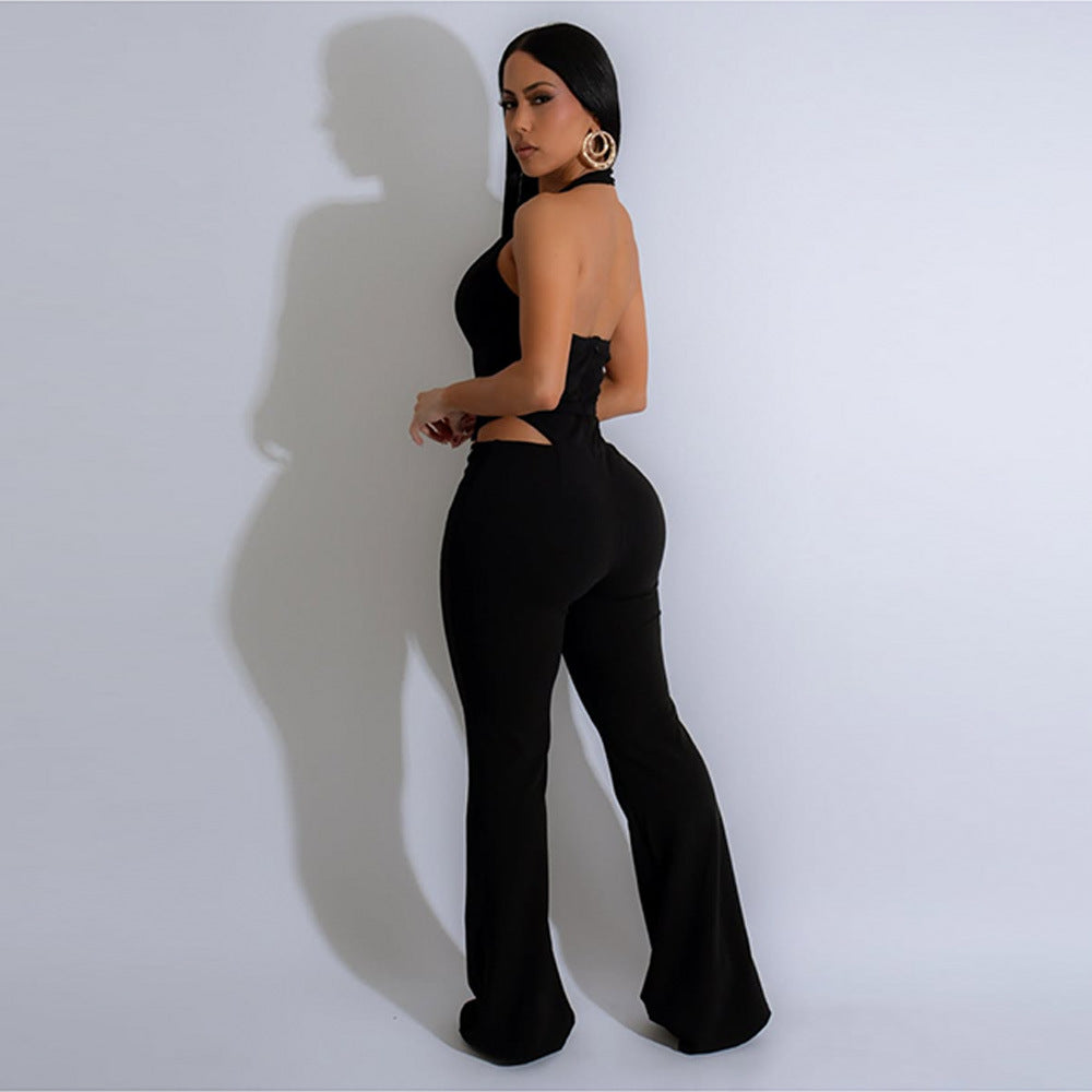 Women V Neck hollow metal buckle jumpsuit 4