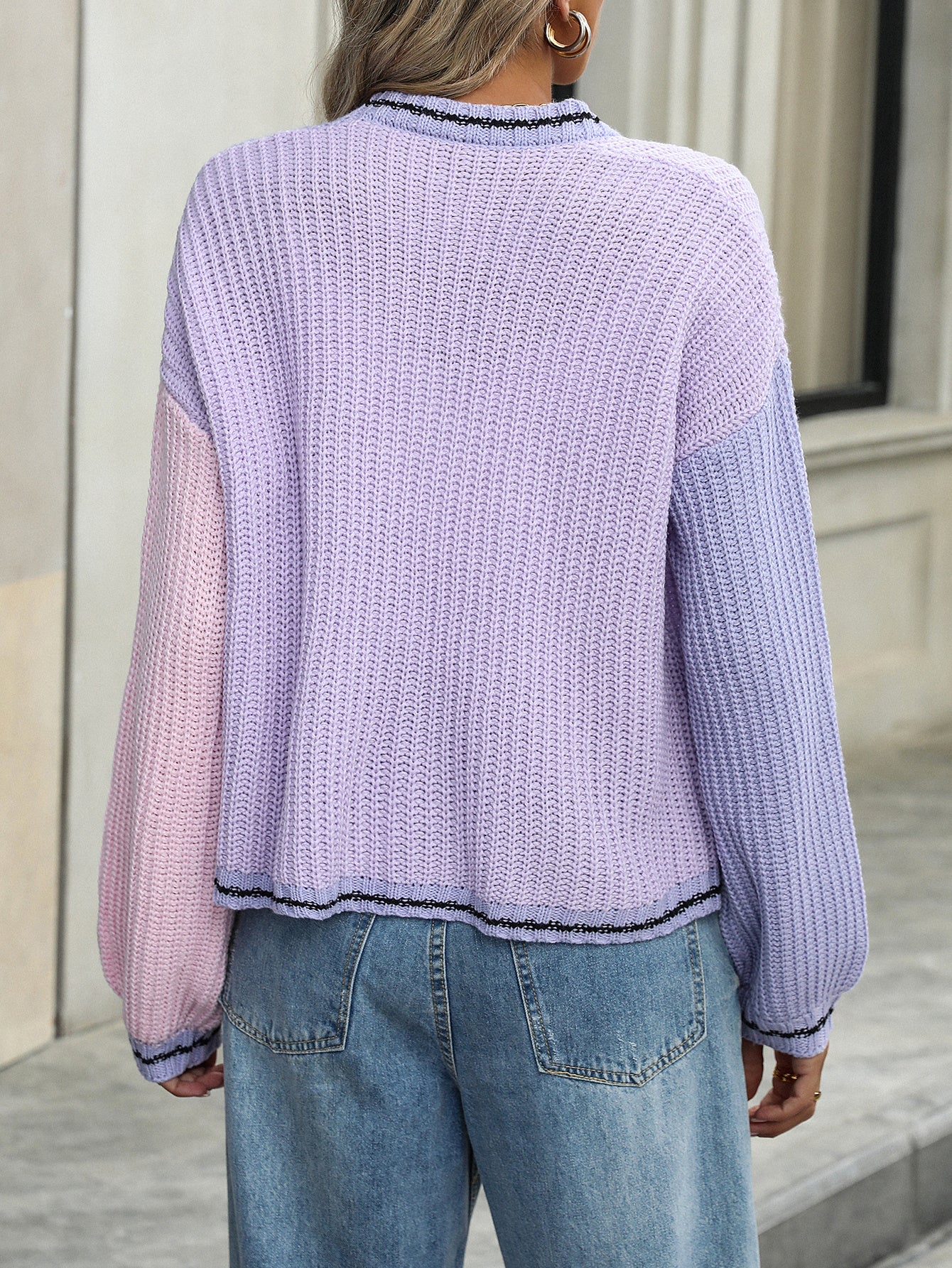 Women Chic Loose Patchwork Knitting Cardigan Sweater 30