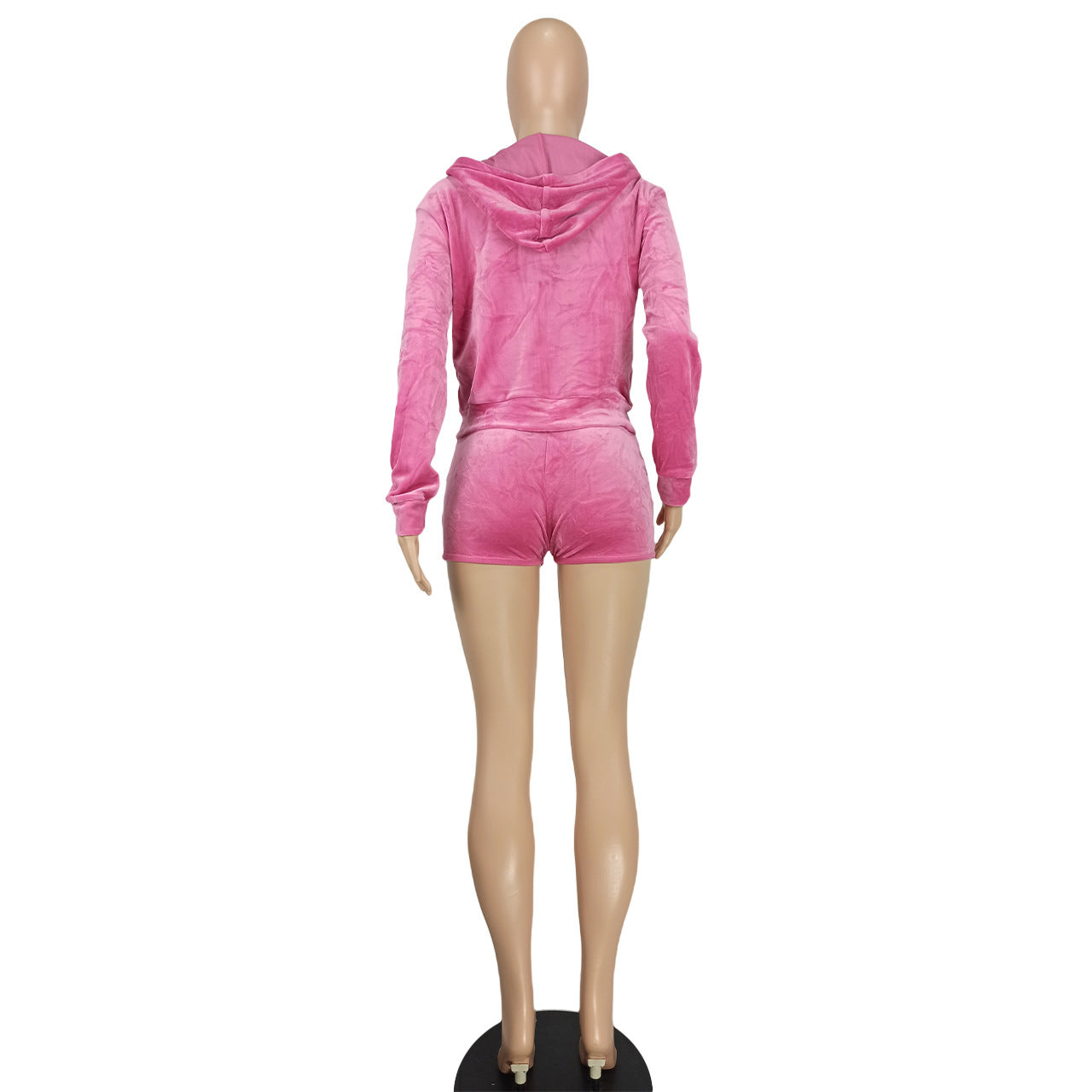 Women's Fashion Casual Solid Velvet Hooded Two-Piece Shorts Set 16