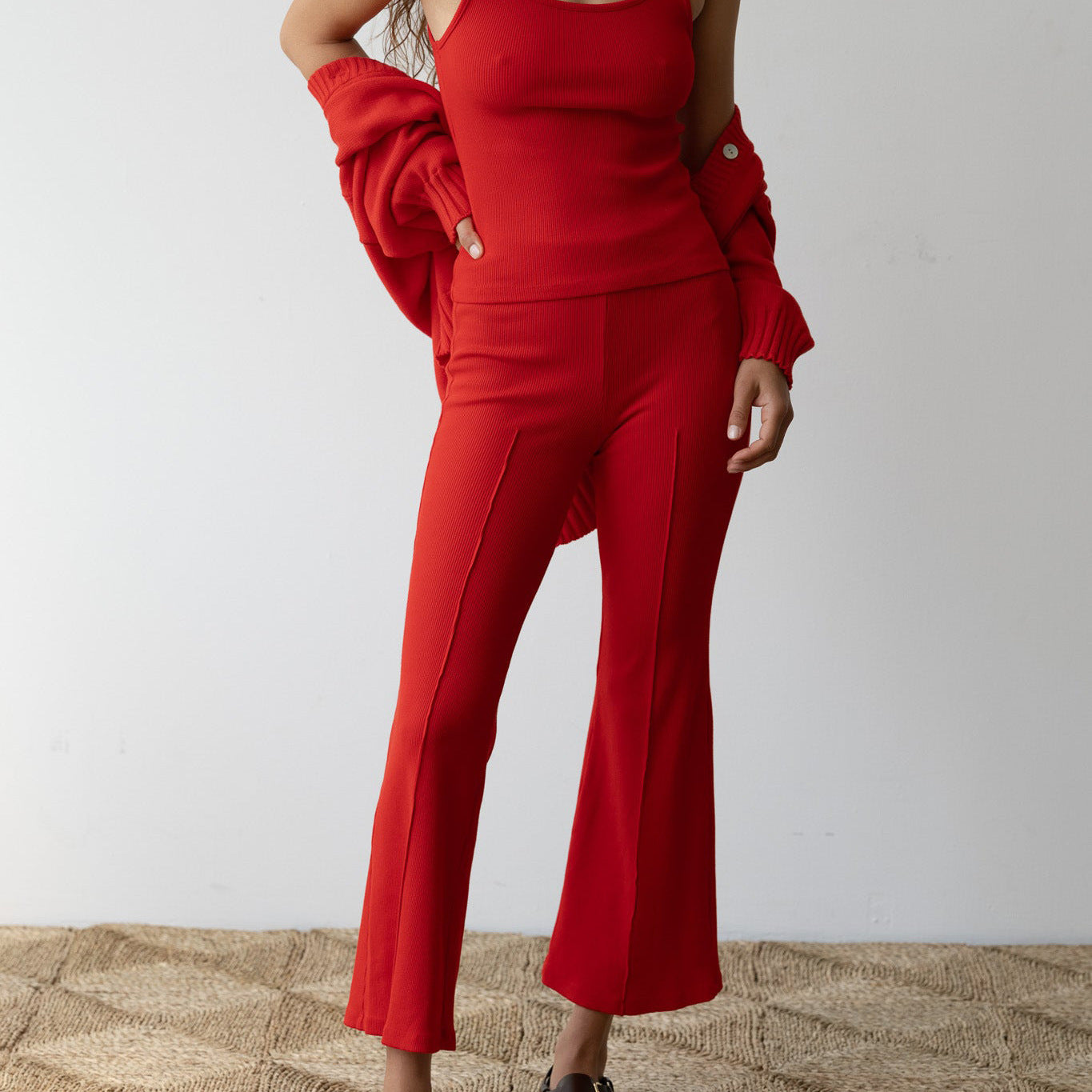 Women Casual Ribbed Bell Bottom Pant 6